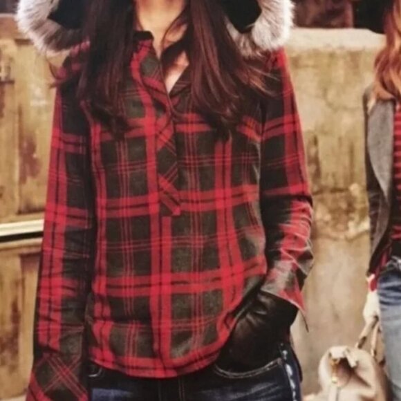 CAbi | Red Gray Plaid Cunningham Shirt #3587 Size Small - Picture 1 of 13